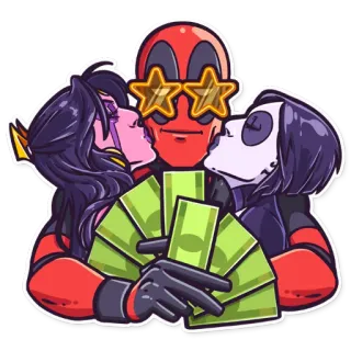 🤑 Deadpool deadpool, marvel, superhero, money, star glasses, cartoon telegram sticker