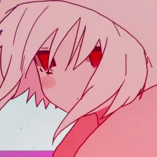 🍄 Аниме, Мультфильм, Красные глаза, Розовый, Иллюстрация telegram sticker