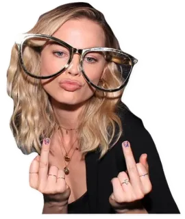 🖕 doigt d'honneur, geste obscène, femme, blonde, lunettes, attitude whatsapp sticker