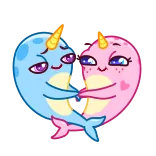 👩‍❤️‍👨 narval, amor, fofo, animal, coração, desenho animado, criatura marinha telegram sticker