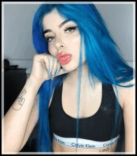 🍂 LOVE girl, woman, blue hair, tongue, peace sign telegram sticker