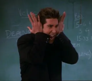 🦕 Ross Geller Friends série télé, comédie, acteur, David Schwimmer, tableau noir, frustration, contrariété telegram sticker