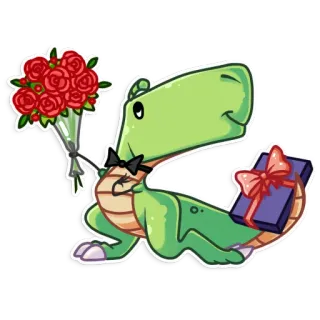 🌹 dinossauro, flores, presente, desenho animado, fofo, réptil, romântico telegram sticker