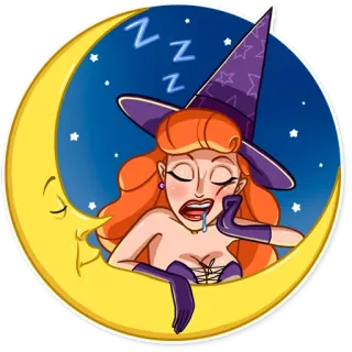 😴 Z Z Z ведьма, луна, спящий, звезды, мультфильм, магия, волшебник whatsapp sticker