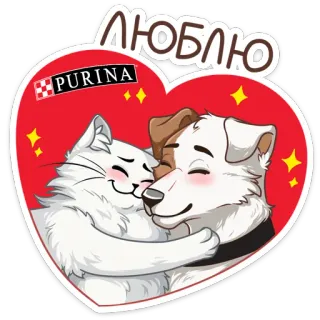 ❤️ люблю แมว, หมา, ความรัก, หัวใจ, สัตว์เลี้ยง, สัตว์, มิตรภาพ, เพียวริน่า telegram sticker