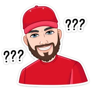 ❓ ??? pergunta, confuso, incerto, pensando, homem, barba, boné vermelho whatsapp sticker