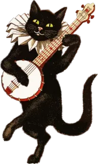 🐈 gatto, banjo, animale, musica, vintage, retrò whatsapp sticker