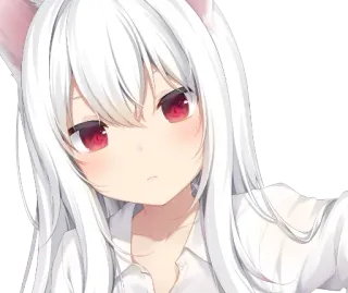 😶 Anime, Cô gái, Tóc trắng, Mắt đỏ, Tai mèo telegram sticker