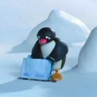 😔 Pingu Pinguino, Cartone animato, Triste, Slitta, Neve, Pingu whatsapp sticker