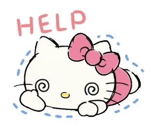 ⭐ Hello Kitty HELP Hello Kitty, Cartone animato, Sanrio, Kawaii, Carino, Confuso, Aiuto telegram sticker