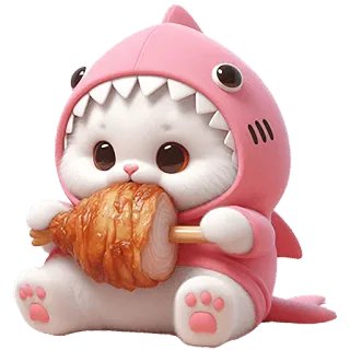 😋 kot, rekin, zwierzę, słodki, kawaii, kreskówka, naklejka, jedzenie telegram sticker