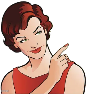 👉 femme, pointant, robe rouge, dessin animé, illustration telegram sticker