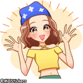 😮 @MHStickers desenho animado, menina, adesivo, feliz, ilustração telegram sticker