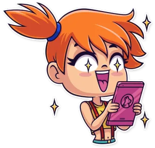 🤩 Мультфильм, Девочка, Планшет, Блестки, Милый telegram sticker