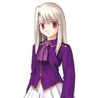 😞 Illyasviel von Einzbern Fate/stay night Аниме, Илиясфиль фон Айнцберн, Fate/stay night, Персонаж, Девушка, Фиолетовый, Белые волосы telegram sticker