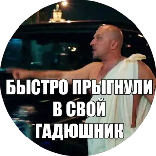 🤒 БЫСТРО ПРЫГНУЛИ В СВОЙ ГАДЮШНИК arrabbiato, russo, uomo, meme, divertente telegram sticker