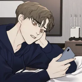 🧋 man, hoodie, person, phone, bedroom, male, indoors telegram sticker