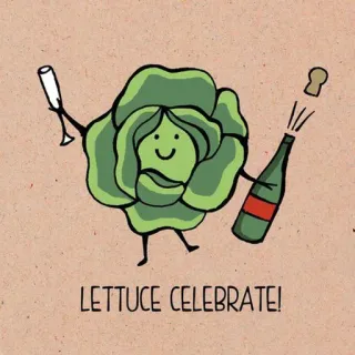 🎊 LETTUCE CELEBRATE! salat, feiern, essen, gemüse, wortspiel, comic, sekt whatsapp sticker