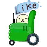👍 Like tractor, seal, animal, thumb up, like, cartoon telegram sticker