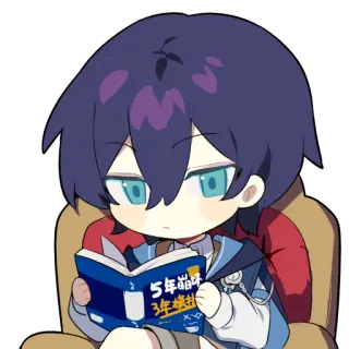 📖 5年循环 3年进化 anime, reading, chibi, book, indoors, chinese text telegram sticker