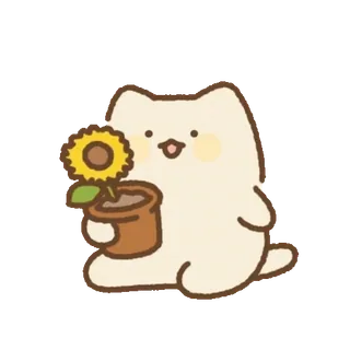💬 cat, sunflower, flower, cute, cartoon, animal whatsapp sticker