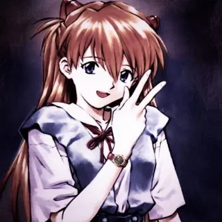🎪 Asuka Langley Soryu Neon Genesis Evangelion anime, girl, character, Asuka, Evangelion, peace sign telegram sticker