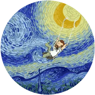 🌾 starry night, van gogh, art, painting, swing, moon, night whatsapp sticker