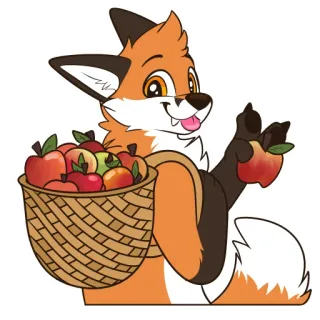 🍎 raposa, maçã, cesta, peludo, desenho animado whatsapp sticker