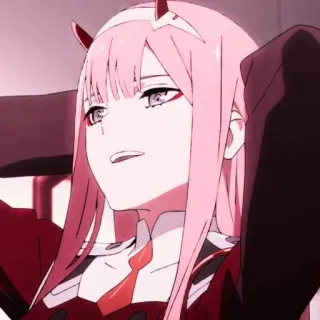 🍒 Zero Two Darling in the Franxx Anime, Mädchen, pinke Haare, Hörner, niedlich telegram sticker