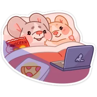 🤗 ЧИПСЕКИ mouse, mice, cute, love, laptop, watching, together, couple telegram sticker
