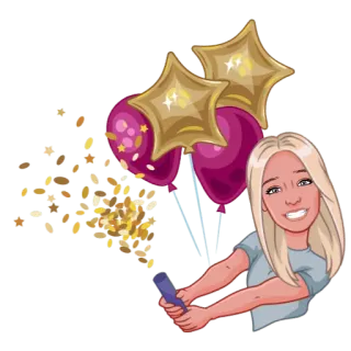 🎊 feest, ballonnen, confetti, vrouw, party, plezier, verjaardag telegram sticker