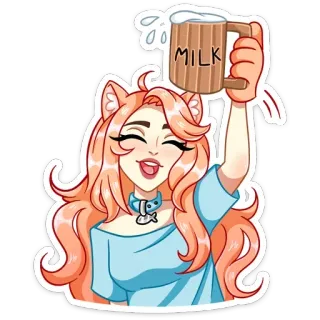 🍺 MILK milk, catgirl, anime, beverage, cute, girl, cartoon whatsapp sticker