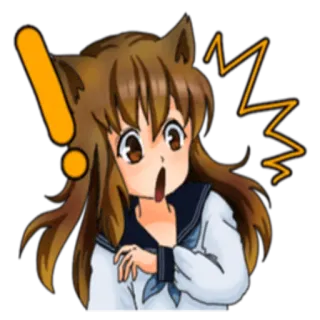 ❗️ dziewczyna anime, wykrzyknik, zszokowany/a, kocie uszy, mundurek szkolny telegram sticker