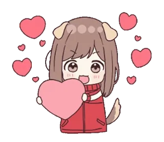 ♥️ аниме девушка, каваий, собачьи ушки, сердечки, любовь, милый telegram sticker