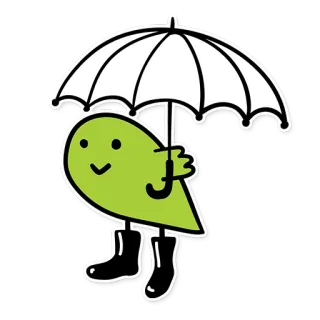 ☂ 만화, 잎, 우산, 장화, 귀여운, 기발한, 초록색, 캐릭터, 귀여움 telegram sticker
