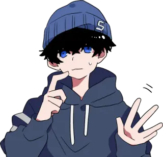 😅 Anime, Con trai, Dễ thương, Nhân vật, Xanh lam, Mũ beanie, Áo nỉ telegram sticker