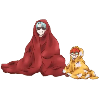 😐 personaggio, rosso, cartone animato, coperta, avvolto telegram sticker