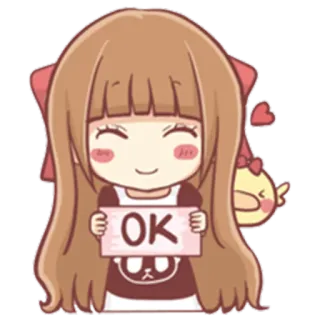 👍 OK 만화, 애니메이션, 귀여운, 여자, 좋아요, 승인, 이모티콘, 스티커 telegram sticker