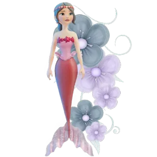 😟 sirène, fantaisie, fleurs, fille, dessin animé telegram sticker