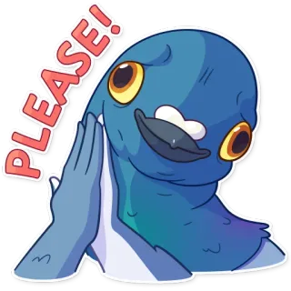 🙏 PLEASE! นกพิราบ, นก, อ้อนวอน, ขอร้อง, การ์ตูน, ตลก, น่ารัก telegram sticker