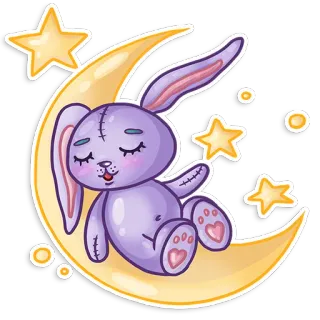 😴 зайчик, луна, звезды, сонный, милый, причудливый whatsapp sticker