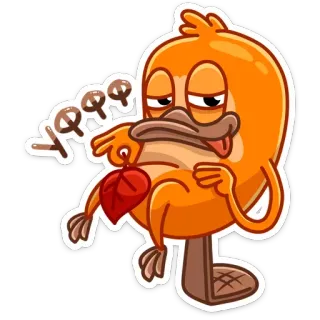 🤤 kreskówka, kaczka, liść, znudzony, zwierzę, pomarańczowy, słodki, śmieszny telegram sticker