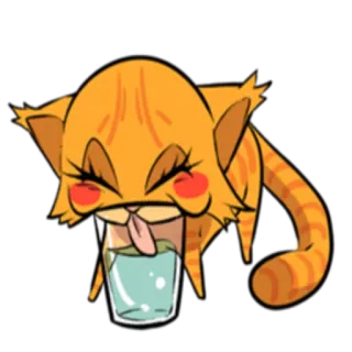 🥛 แมว, ดื่ม, แก้ว, น่ารัก, สีส้ม telegram sticker