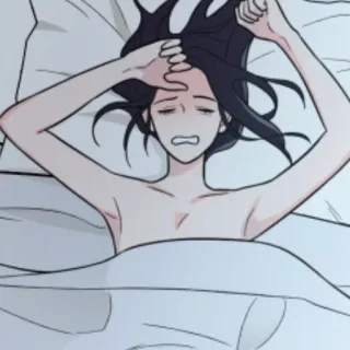 🖤 mulher, cama, sonolenta, cansada, manhã whatsapp sticker