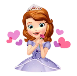 🌹 Sofia Sofia the First princesse, dessin animé, coeurs, rose, couronne, animé telegram sticker