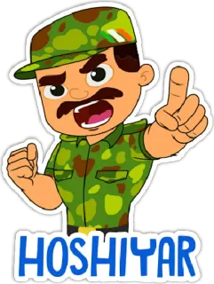 🇮🇳 HOSHIYAR esercito, soldato, uniforme, cartone animato, personaggio telegram sticker