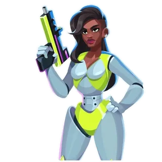 😘 mulher, arma, futurista, arma, personagem, feminino, ficção científica telegram sticker