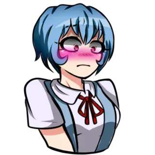 😳 Rei Ayanami Neon Genesis Evangelion Anime, gadis, rambut biru, ekspresi, tersipu, stiker, Rei Ayanami whatsapp sticker