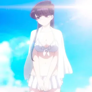 👙 Komi Shouko Komi Can't Communicate 코미 양은 커뮤증입니다, 애니메이션, 코미 쇼코, 해변, 비키니, 여름, 팬아트 telegram sticker