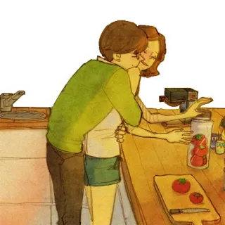 ❤️ пара, любовь, объятие, кухня, помидоры, нежность telegram sticker